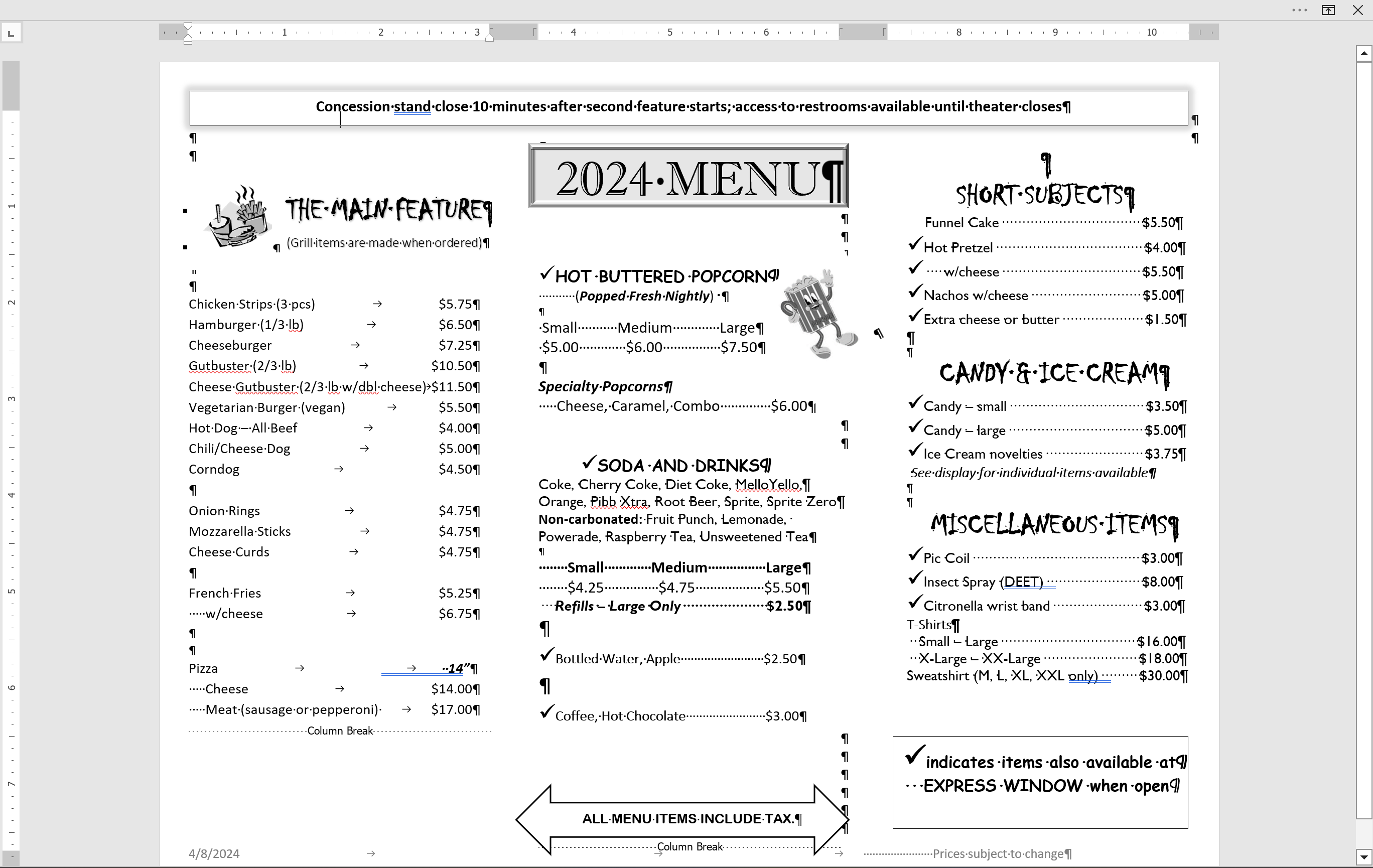 2024 Menu